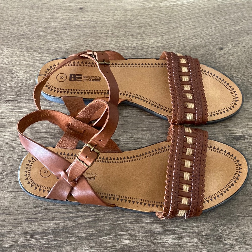 Basic Editions genuine leather strappy sandals size 8